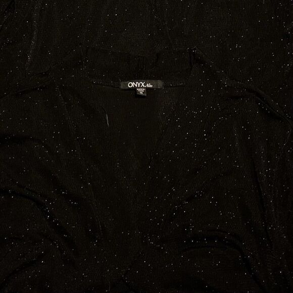 ONYX LIFE Knit Cardigan Plus 1X Black Metallic Texture Open Front Long Sleeve - Picture 3 of 3